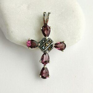 Amethyst Marcasite cross pendant in Sterling Silver